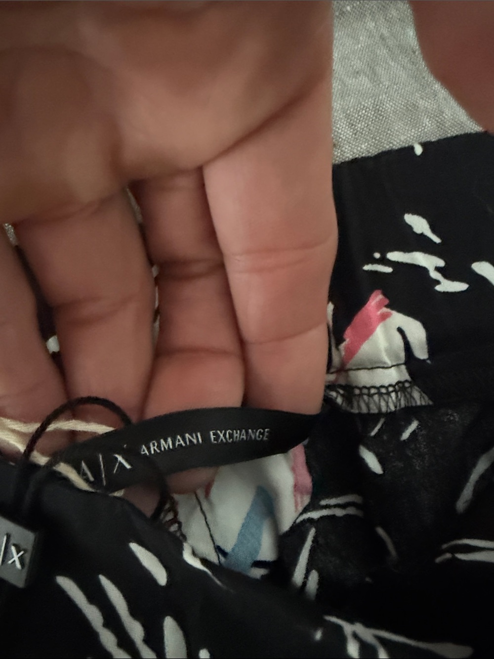 Armani Exchange Black Floral-Print Pull-On Pants with Red & Blue Accents - Picture 2 of 5